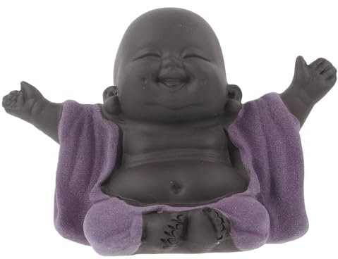 HOLIDYOYO Lachende Buddha Figur Aus Violett Handgefertigte Kleine Novize Dekoration Stabile Tischskulptur Mit Flachem Boden Langlebiges Kunsthandwerk Für Büro Und Wohnkultur