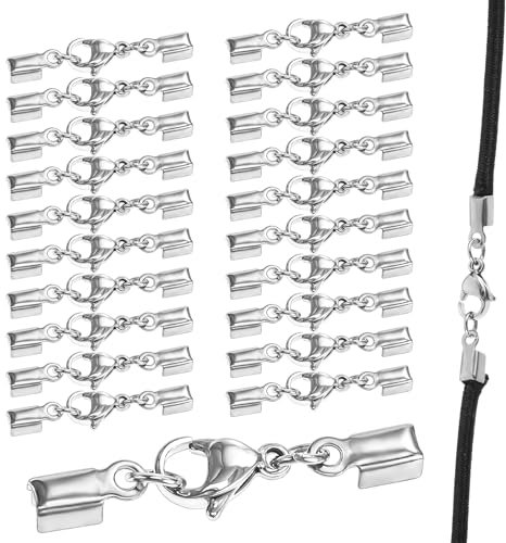 AOZUO 20 Stück Kettenverschluss, Edelstahl Schmuckverschlüsse Silber Lederband Kette Verschlüsse für Armbänder, Schmuckverschluss für Kette Halsketten Armbänder Anhänger Schmuckerstellung