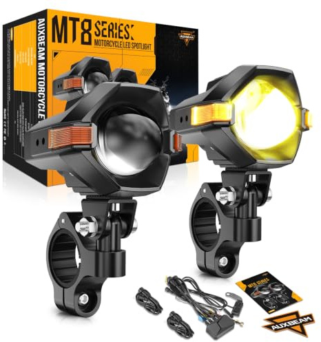 Auxbeam Motorcycle LED Fog Lights Auxiliary Lights Driving Light Spotlights 8 Modes White/Amber Dual Color Strobe Switchback 3 Inch 120W LED Offroad Work Light for Motorcycle ATV UTV Trucks - 2Pcs