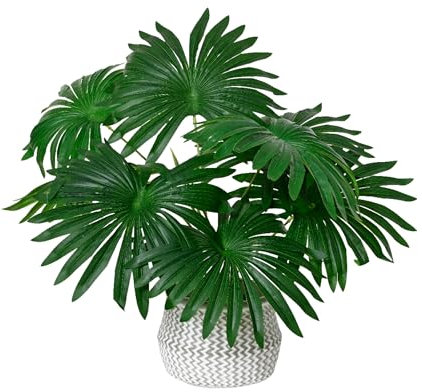 Decoris Palmier artificiel en pot - 50 cm - Plante de palmier artificielle - Plante en pot - Décoration de printemps - Décoration de Pâques - Décoration d'été - Palmier éventail vert