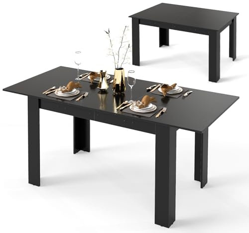 LIFEZEAL Ausziehbarer Esstisch, 158 x 70cm Esszimmertisch für 4-8 Personen, Küchentisch Holz mit großer Platte, Max 110kg, Schwarz