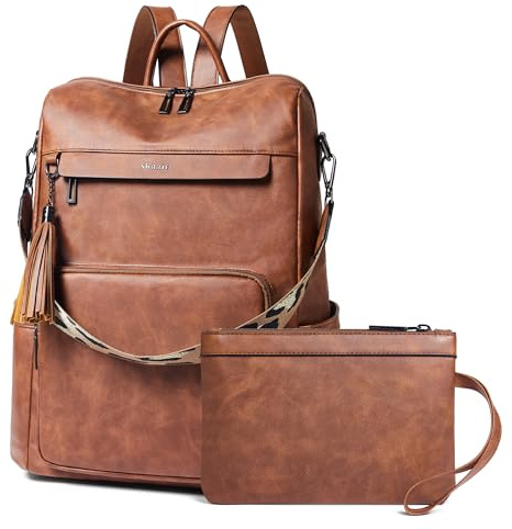 Shrrie Mochila de piel vegana para portátil de 15,6 pulgadas para mujer. Mochila de trabajo, mochila de viaje de moda para viajes, universidad, trabajo