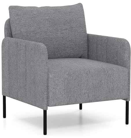 COSTWAY Modern Accent Chair, Chenille Upholstered Lounge Armchair Single Sofa Chair with 75cm Seat Deep, Fireside Occasional Seat Comfy Reading Armchair for Living Room, Bedroom and Reception, Grey