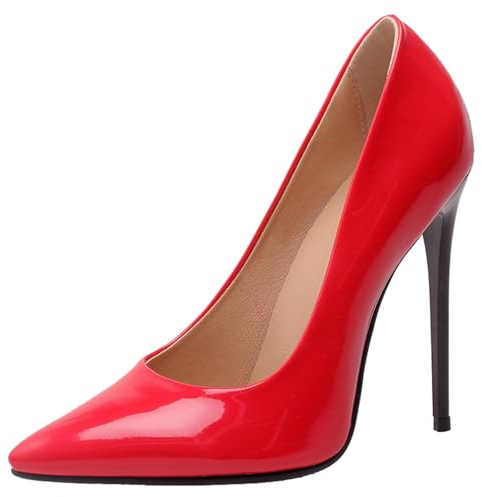 XIEPP décolleté sexy a spillo con punta a punta – Tacchi alti da infilare, da donna, design minimalista e classico con tacco ultra sottile, Colore: rosso, 50 EU