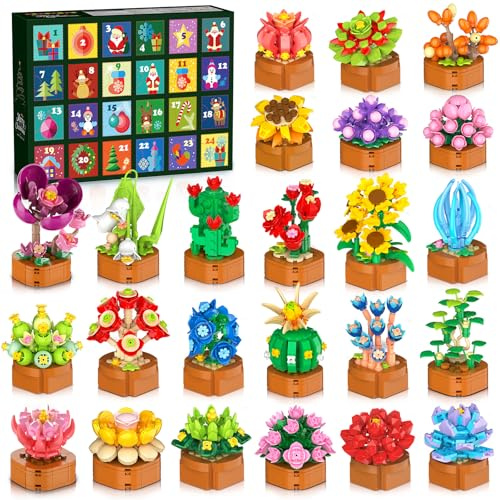 Calendario dell'Avvento 2025 fiori succulenti 3,6 mini kit - calendario 24 giorni conto alla rovescia, collezione di Natale botanica, decorazione per la casa, blocchi per adulti, donne, bambini