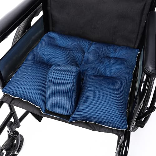 NIdreamCE Wheelchair Wedge Pommel Cushion with Safety Straps Non-Slip Wheelchair Cushion for Seniors Prevents Forward Sliding, Provides Leg Abduction, Improves Positioning, Fall Prevention (18*18IN)