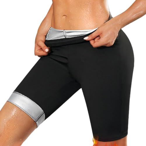 BASTOUR Bastukläder shorts, bastu sportbyxor, bastushorts, svettning joggingbyxor, hot termo sweat, bantning byxor, lår och midjetränare, för kvinnor kvinnor kvinnor, L, silver, L