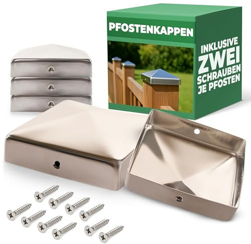 Novatool 5 Stück Edelstahl Pfostenkappen 91x91mm mit Schrauben, Pfostenabdeckung Pfostenkappe 9,1cm Holzpfosten Zaunpfosten Zaun Abdeckung Abdeckkappen Abdeckkappe Zaunkappe Zaunkappen Pfostenschuhe