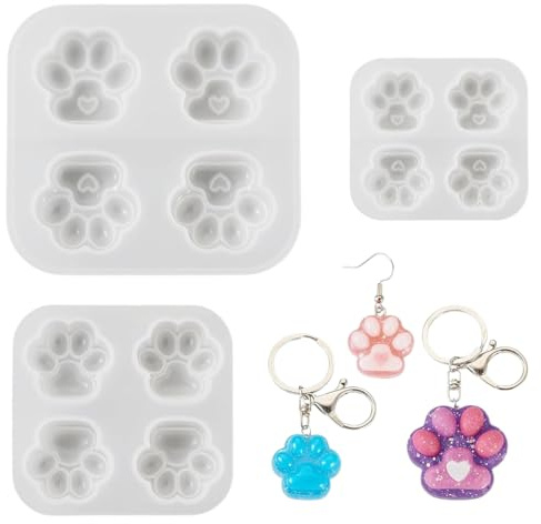 Katzenpfoten Epoxidharz Formen, 3 Stück, Silikonform, Gießform Ostern, Form Tierform Silikonform, Nette Haustierpfote Silikonharzform Katzenpfote, für DIY Basteln Schmuck Schlüsselanhänger Ohrring