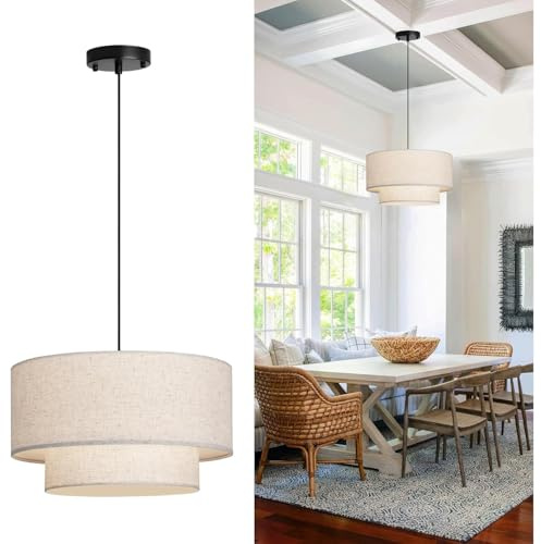 AIAO Pendelleuchte Wabi Sabi Stil Pendelleuchte E27Hängelampe Wohnzimmerlampe Dual Layer Stoff Esszimmer Lampen For Küchenlampe Schlafzimmer Nordic Hängelampe Esstisch Hängeleuchte(Taupe,50cm)