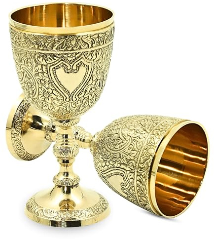 SEAWELA Brass Wine Chalice Goblet – Vintage Brass Wine Glass for Gothic, Renaissance & Party Decorations – Metal Drinking Cup for Communion, Wedding & Home Décor Set of 1