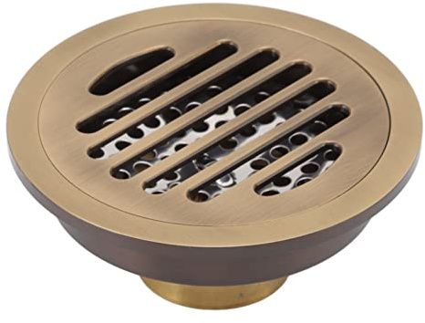 Buachois Scarico Doccia Rotondo 10 cm in Ottone Antico, Stile Vintage Robusto e Resistente con Griglia Rimovibile e Design Anti-Odore, Drain di Pavimento per Bagno, Cucina, Garage