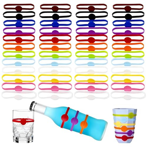 GYCAQAC Marcadores de cristal, 48 Piezas Marcadores de Bebida Coloridos, Vino Identificador de Vasos Reutilizables, para Bebidas de Cristal de Vino para Decoración de Fiestas, decoración