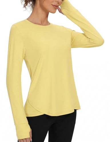 Gyabnw Maglia Sportiva Donna Manica Lunga con Protezione UV | Fori per i pollici, orlo irregolare, design traspirante, per palestra, fitness, yoga, corsa e tennis