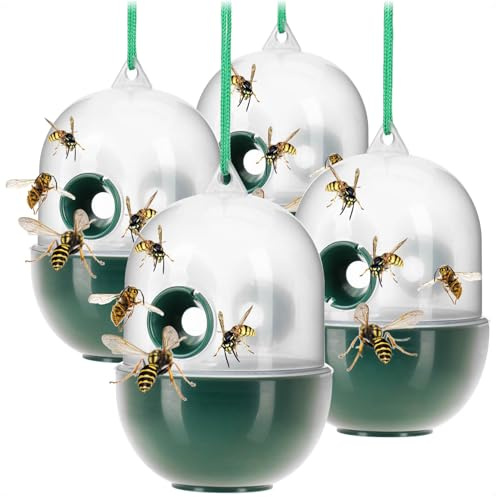 com-four® 4 levandefångande getingfällor, naturligt skydd utomhus | håller insekter borta - kan hängas eller ställas - 360° effekt