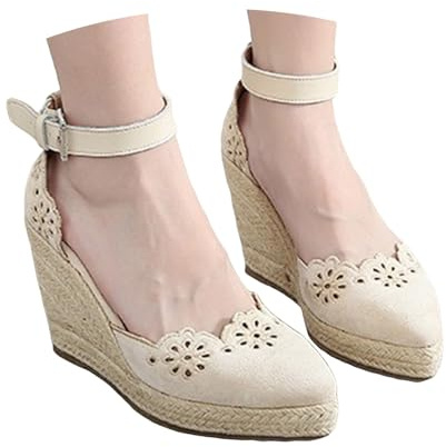 Generico Sandali Estate Ciabatte Estive Sandali Outdoor Sandali estivi con punta affusolata, tacco e plateau, espadrillas casual da spiaggia (Beige, 34)