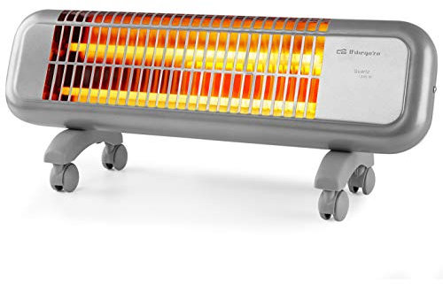 Orbegozo BPM 0105 - Estufa de cuarzo, 2 niveles de potencia, 2 barras de cuarzo, sistema antivuelco, ruedas de transporte, 1200 W