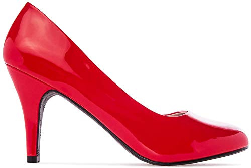 Andrés Machado - Élégants Escarpins rétro pour Femme/Adolescent pour l´été et l´Hiver - AM422 - Bout Arrondi en Vernis - Talons Moyens Fins - Verni Rouge, EU 32