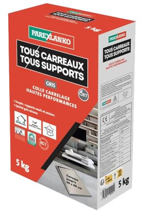 Parexlanko - Colle carrelage - Tous Carreaux Tous Supports - Gris - Neuf et rénovation - Spécial grès cérame - Adhérence haute performance - 5kg