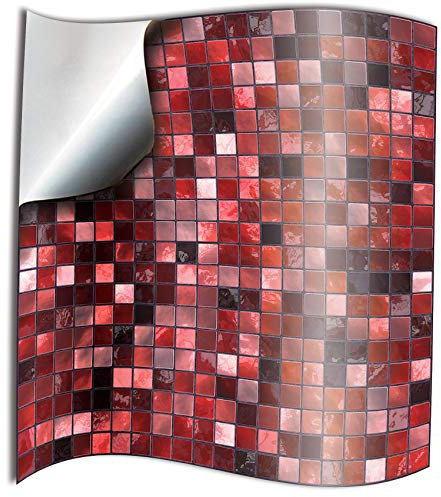 24 stück Fliesenaufkleber für Küche und Bad Mosaik Wandfliese Aufkleber für 15x15cm Fliesen Deko Fliesenfolie für Küche u. Bad (15cm 24 stück, Rot)