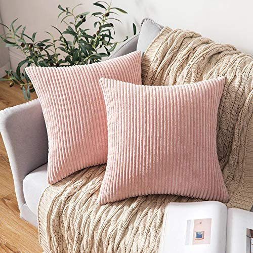 MIULEE 2er Set Kissenbezüge Kord Kissenhülle Dekorative Kissenbezug Sofakissen Couchkissen Dekokissen Zierkissenbezug Deko Kissenhülle mit Verstecktem Reißverschluss 40x40 cm Rosa