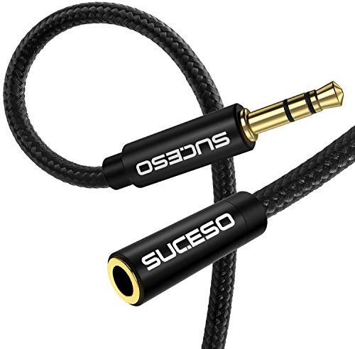 SUCESO Cable Alargador Jack 3.5mm Macho a Hembra Cable Audio alargador extensión Cable alargador de Audio estéreo para Auricular, Altavoz, Switch, PS4, Xbox, TV, Phone Pad,MP3,Laptop-2M