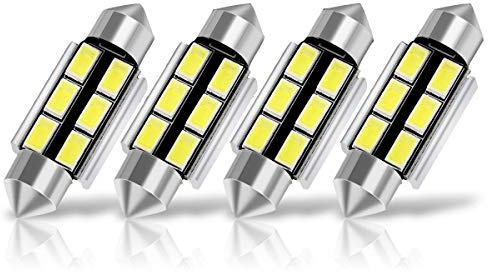 SUMOZO Autobulbs Festoon C5W Led Bulbs 39mm 6000K Xenon White Light 6-SMD 5730 for Car Interior Light Dome License Number Plate Side Door Map Lamps Pack of 4 (39mm)