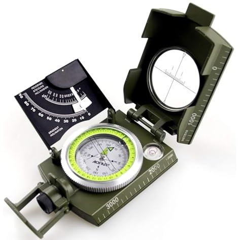 AOFAR AF-4074 Brújula Militar Visionado de Lentes Multifuncional, Fluorescente, Impermeable y a Prueba de Sacudidas con Inclinómetro y Bolsa de Transporte para Acampar, Practicar Senderismo y Cazar