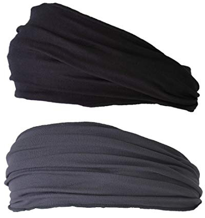 CHARM Japanese Style Headbands For Men & Women, Black & Dark Grey 2-Pack