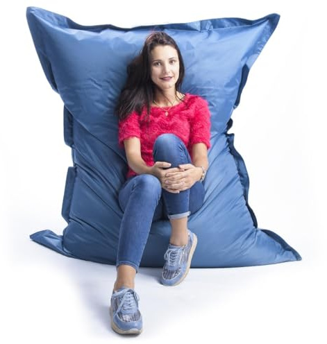 LIVEDECO - Pouf Géant Bleu Canard BiG52 Classic 170x130 cm - Déhoussable, Intérieur/Extérieur, Rempli de Billes de Polystyrène