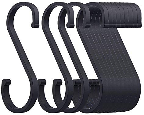 S Hooks, 12 Pack Metal S Shaped Heavy Duty Butcher Hooks With Round End Design for Meat, Utensils, Pans, Pots, Plants, Baskets - Kitchen, Bathroom, Garden, Office (Black)