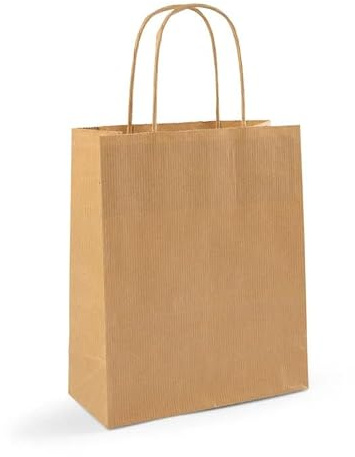 Thepaperbagstore 100 Brown Ribbed Paper Bags with Twist Handles, 18x22x8cm | colour recyclable kraft, ideal for sweets, favours, gifts, weddings, birthdays, parties and events