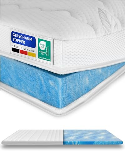 AM Qualitätsmatratzen Gel Topper 100x190cm weich - Made in Germany - Gelschaum Topper 100x190 mit Lyocell Bezug & Antirutsch Funktion - Anpassungsfähiger Memory Foam Matratzentopper 100x190