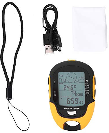 Wakects Altímetro Barómetro Termómetro Navegación GPS Receptor Digital LCD Recargable USB Portátil con Linterna LED para Camping Senderismo Escalada