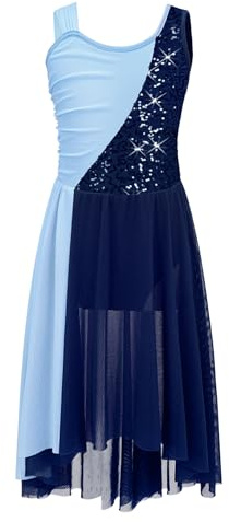 iiniim Kinder Mädchen Ballettkleid Glitzer Lyrisch Tanzkleid Ballerina Kleid Latein Tanzkleid Modern Contemporary Tanzkostüm Marine Blau 134-140