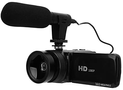 Caméscope HD 1080P, Caméra Vidéo 16MP, Caméra de Vlogging avec écran TFT 2,4 Pouces à Rotation de 180 Degrés, Objectif Grand Angle 0,45X, avec Microphone à Réduction de Bruit (Prise UE)