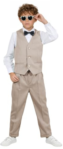 LOLANTA 4 delar barnkläder, väst set, födelsedagsfest kläder för barn, beige/blå/grå/grön, 2–11 år, Beige, 4-5 år