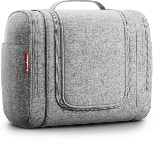 Travelaner XXL Necessär Dam och Herr 9L, Grå | 3-i-1 Hängbar Resenecessär Stor Vattentät Sminkväska, Toalettväska