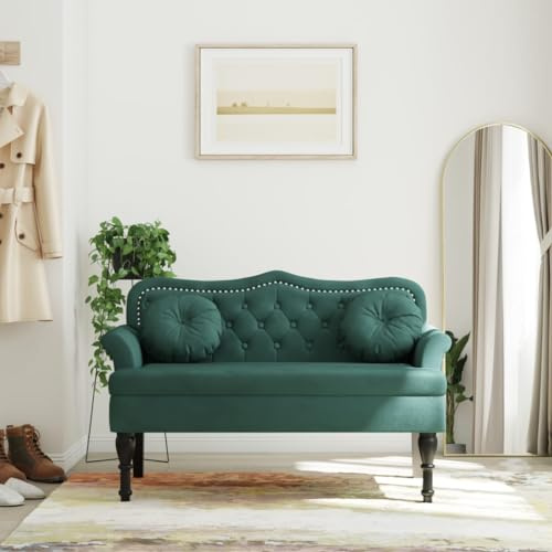 Banco de terciopelo verde oscuro con estructura de madera, 120,5 x 65 x 75 cm, apto para salas de estar y oficinas