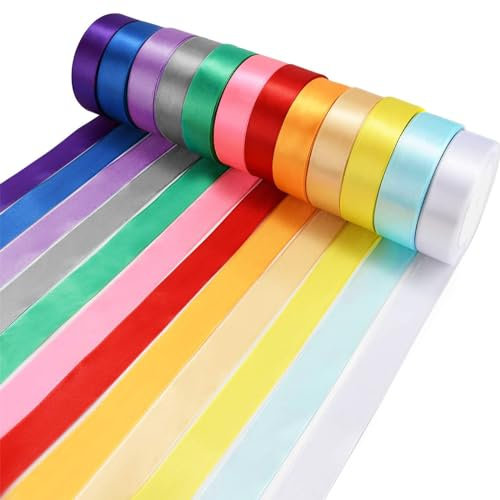 12 Farben Satinband 22m X 10mm Geschenkband Schleifenband Seidenband Satin Ribbon für Party Weihnachten Geburtstag Hochzeitsdekorationen Geschenkband Rot Helles Gold Weiss Rosa Blau Grün Orange Blau
