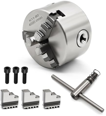 Yunnergo K11-80 Self Centering 3 Inch Lathe Chuck 4000 r/min 3 Jaw Comes with a Set Jaw