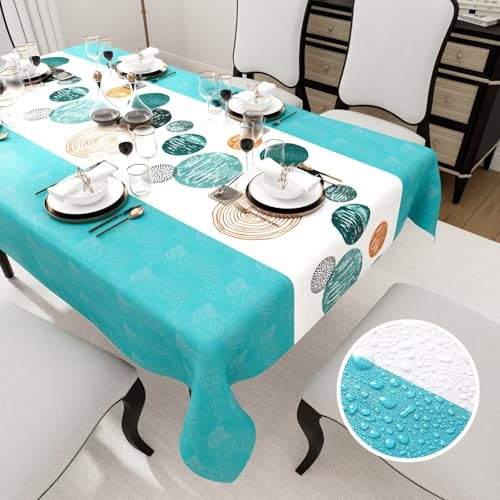 HiBeauty PRO Nappe rectangulaire, 140 x 180 cm,Cercle Bleu,imperméable,Nappe pour l'intérieur et l'extérieur, pour la Salle à Manger, Le Jardin et Le Camping