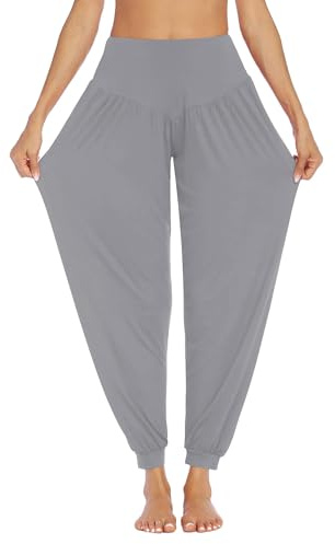 PINSPARK Yogabyxor, dam, långa haremsbyxor, sport, yogabyxor, curvy joggingbyxor, extra stor pluderbyxor, fritidsbyxor, eleganta sportbyxor, LJUSGRÅ, S