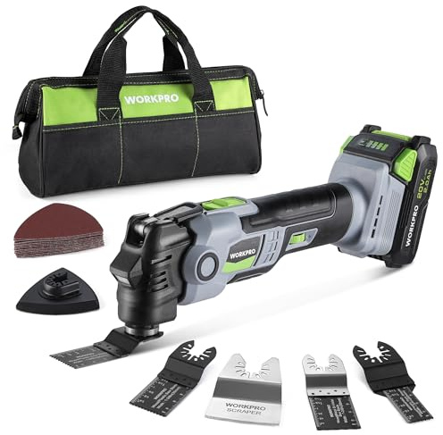 WORKPRO 20V Oscillating Tool Kit, Cordless and Brushless 19,000 RPM Orbiting Multi Tool with 6 Variable Speeds, 3.6°Oscillation Angle, 21pcs Saw Accessories, 1 Rechargeable Battery and Carrying Bag
