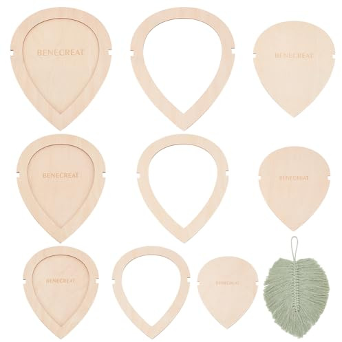 BENECREAT 6 moldes de corte de hojas de macramé, plantilla de madera de almendra blanqueada de 3 tamaños para tejer, hacer borlas de plumas de macramé, manualidades