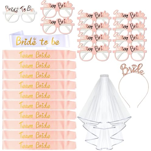AniSqui 24 Pezzi Gadget Addio al Nubilato Sposa e Amiche, Velo Sposa Addio al Nubilato Gadget, Team Bride, Bride to be Addio al Nubilato, Fasce Addio al Nubilato