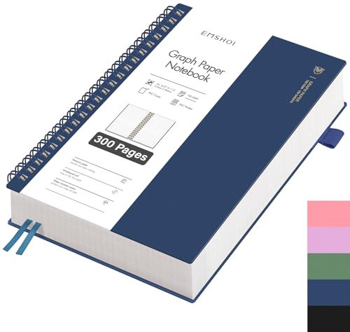 EMSHOI Notizbuch A4 Kariert, Spiral Notizblock mit 300 Seiten / 150 Blatt, 100gsm Kariert Papier zum Schreiben, PVC Hardcover, Notizbücher für Schule, Arbeit, Zeichnen, Reise, 21.5 x 27.9 cm - Blau