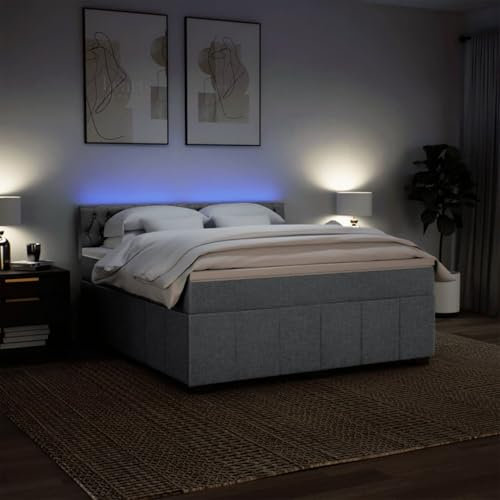 IKAYAA Boxspringbett 180 x 200 cm - Bett mit LED Beleuchtung, Federkern Matratze,Topper & Kopfteil - Polsterbett 180 x 200 cm mit Matratze - Bett mit Matratze und Lattenrost Hellgrau