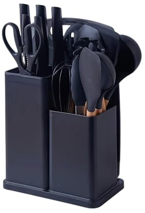 MY HOMIE 19 PCS Silicone Cooking Utensils Set with Wooden Handle, Heat-Resistant Non Stick Kitchen Utensils Set for Baking, Mixing and Serving, Essentials Kitchen Tools for New Homes and Gifts - Black