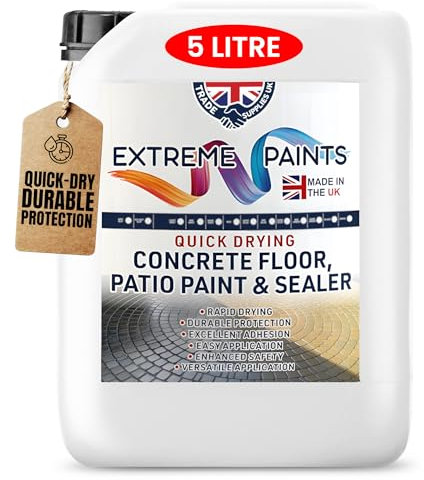 TRADE SUPPLIES UK - Extreme Quick Drying Concrete Floor, Patio Paint & Sealer with Anti Slip - Water Based, Durable & long Lasting - Industrial & Domestic Spaces - Dark Grey, 5L